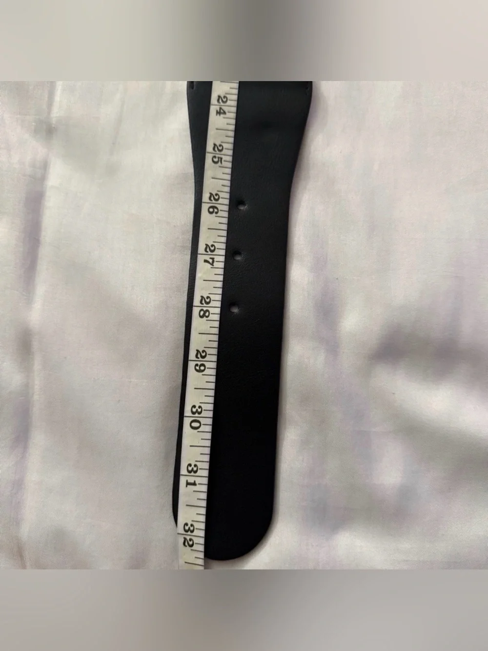 Black PU leather silver tone buckle rhinestone details elastic waistband belt